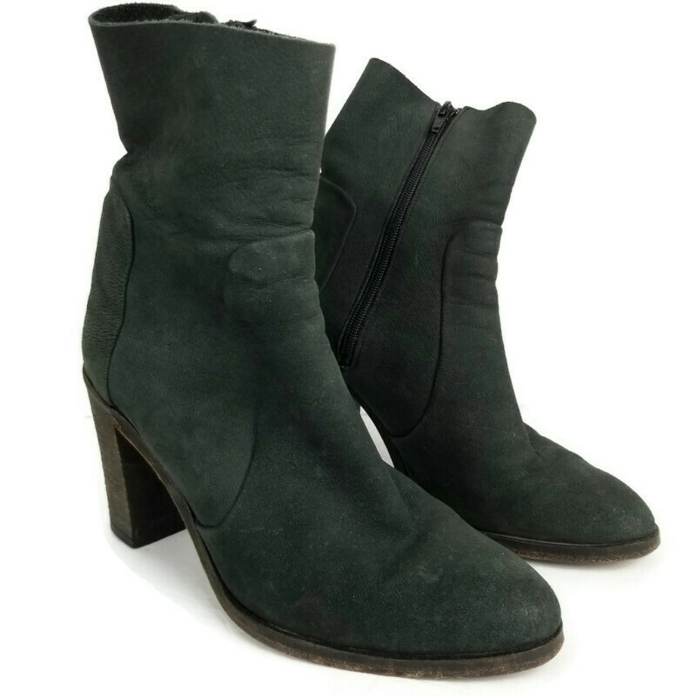 Free People Night Vision Heel Boot Leather Stacked Heel Green Size EUR 38 US 8